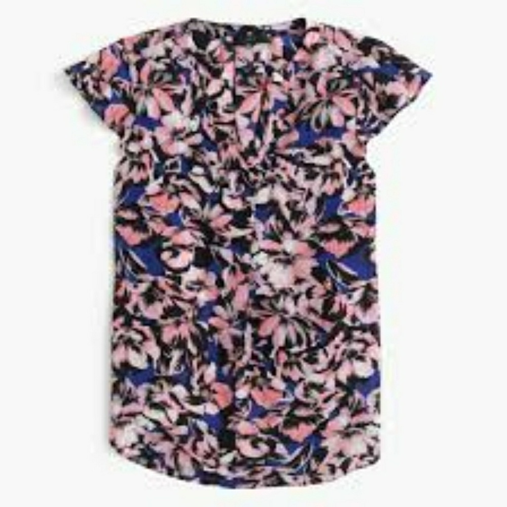 J. Crew Petite Flutter Sleeve Silk Top in Hibiscus